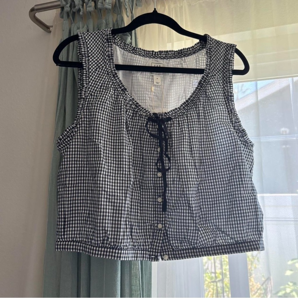 Gap x Doen black gingham blouse M